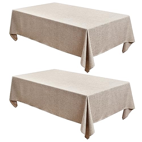 Fitable Nature Faux Linen Tablecloths Rectangle 60 x 84 Inch - 2 Pack Neutral Table Clothes for 4-6 Foot Tables, Wrinkle-Proof Faux Burlap Table Cover for Dining, Farmhouse, Outdoor Picnic, Camping