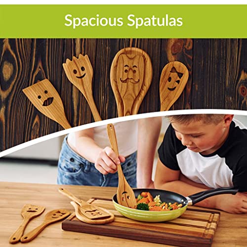 MFC 4-Piece Wooden Cooking Spoons with Spoon Rest - Kitchen Spatula Set from Natural Cherry Wood - Wooden Spoons for Cooking - Funny Wooden Utensil Set - Cooking Multipurpose Wooden Utensils