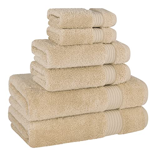 Cotton Paradise 6 Piece Towel Set, 100% Cotton Soft Absorbent Turkish Towels for Bathroom, 2 Bath Towels 2 Hand Towels 2 Washcloths, Beige Towel Set