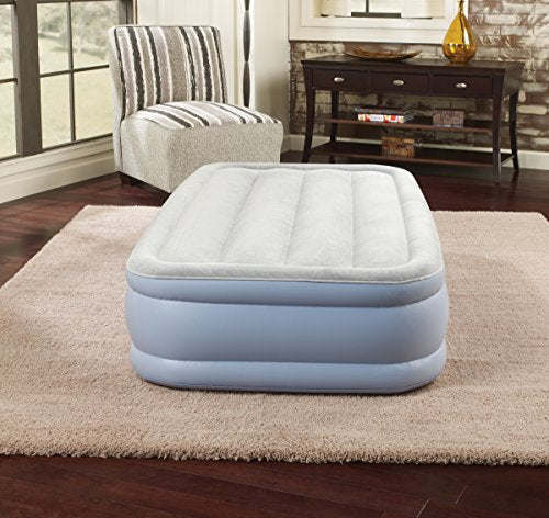 Beautyrest Hi-Loft Inflatable Mattress: Raised-Profile Air Bed with External Pump, Twin, Grey/White