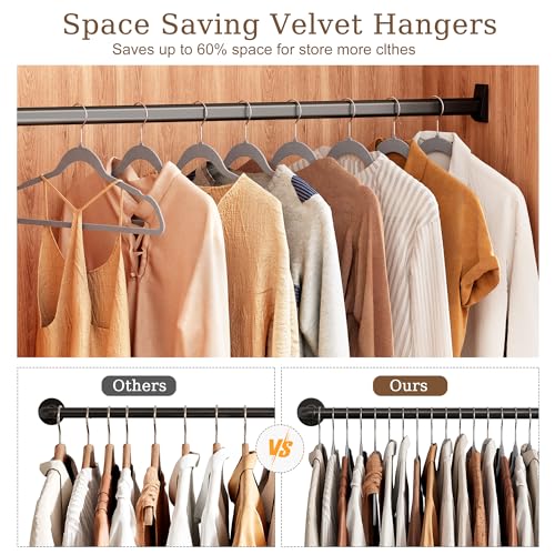 GETORO Velvet Hangers 30 Pack with 10 Plastic Hangers, Non Slip Clothes Hangers, Slim Felt Hangers, Black Velvet Hanger for Closet, 30 Gray/10 Black