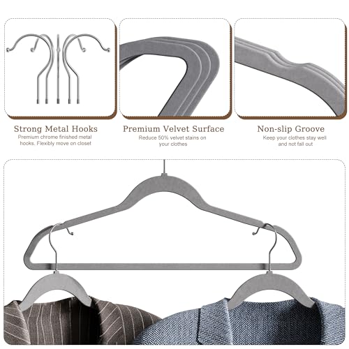 GETORO Velvet Hangers 30 Pack with 10 Plastic Hangers, Non Slip Clothes Hangers, Slim Felt Hangers, Black Velvet Hanger for Closet, 30 Gray/10 Black