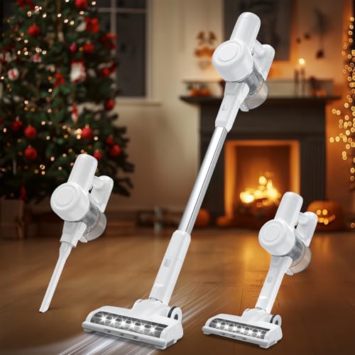 Sweetcrispy Stick Cordless Vacuum Cleaner Electric Rechargeable Vac Handheld with LED, Up to 45 Minutes, Powerful Suction, Versatile for Carpet, Hard Floor, Pet Hair, White