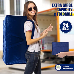 4 Pack Heavy Duty Extra Large Moving Bags with Backpack Straps - Strong Handles & Zippers, Storage Totes For Space Saving, Fold Flat, Alternative to Moving Box (X-Large-Set of 4, Blue)