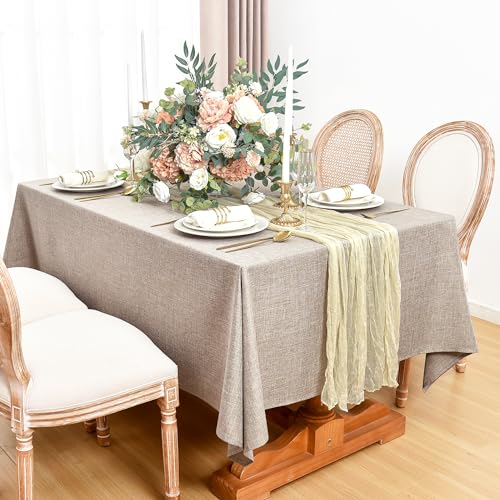 Fitable Nature Faux Linen Tablecloths Rectangle 60 x 84 Inch - 2 Pack Neutral Table Clothes for 4-6 Foot Tables, Wrinkle-Proof Faux Burlap Table Cover for Dining, Farmhouse, Outdoor Picnic, Camping