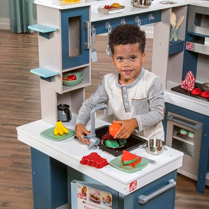 Step2 Grand Walk-In Wooden Kids Kitchen Playset, Indoor/Outdoor Kitchenette, Interactive Play with Lights and Sounds, Made of Durable Wood, Includes 15 Piece Toy Accessories, For Toddlers 3+ Years Old