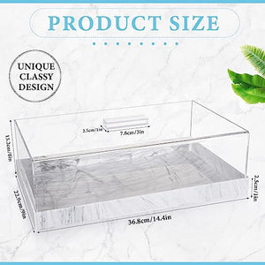 Dandat Rectangular Cake Stand with Lid Acrylic Cake Tray with Cover Multifunctional Cake Plate Pastry Display Case Rectangle Cake Platter Dessert Holder Tray for Kitchen Wedding Home (Marble Color)