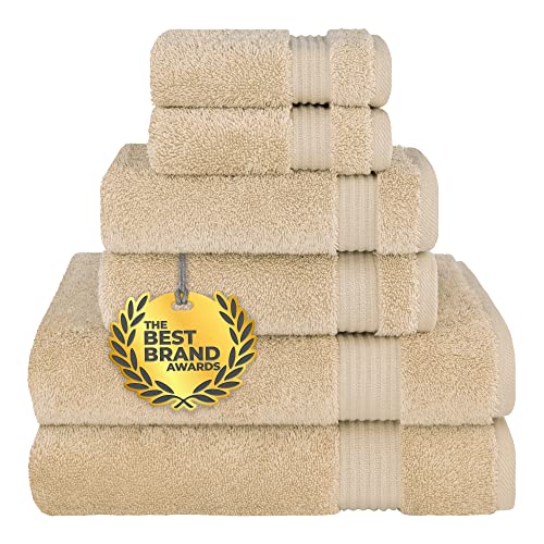 Cotton Paradise 6 Piece Towel Set, 100% Cotton Soft Absorbent Turkish Towels for Bathroom, 2 Bath Towels 2 Hand Towels 2 Washcloths, Beige Towel Set