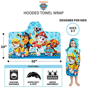 Franco Kids Bath and Beach Soft Cotton Terry Hooded Towel Wrap, 24" x 50", Paw Patrol Blue