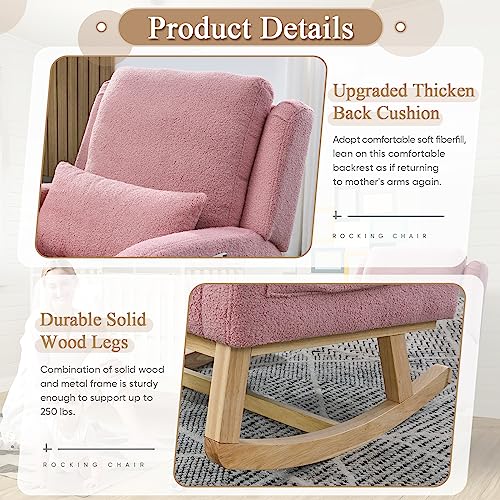 Amazon Antetek Rocking Glider Chair for Nursery, Wingback Accent Rocker Chair Upholstered Tall Back Arm Chair w/Side Pockets, Modern Leisure Single Sofa for Living Room, Hotel, Bedroom, Baby Room, Pink