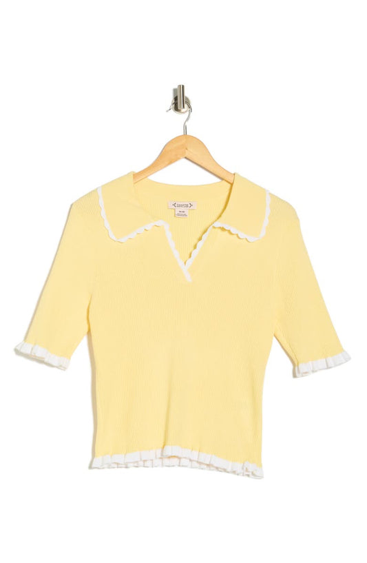 Nanette Lepore Scalloped Collar Short Sleeve Polo Sweater