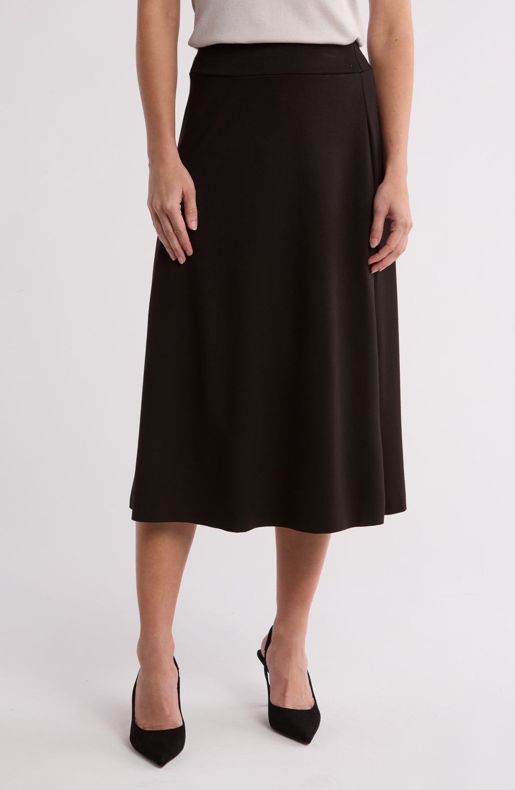 T Tahari A-Line Knit Midi Skirt, Main, color, Black