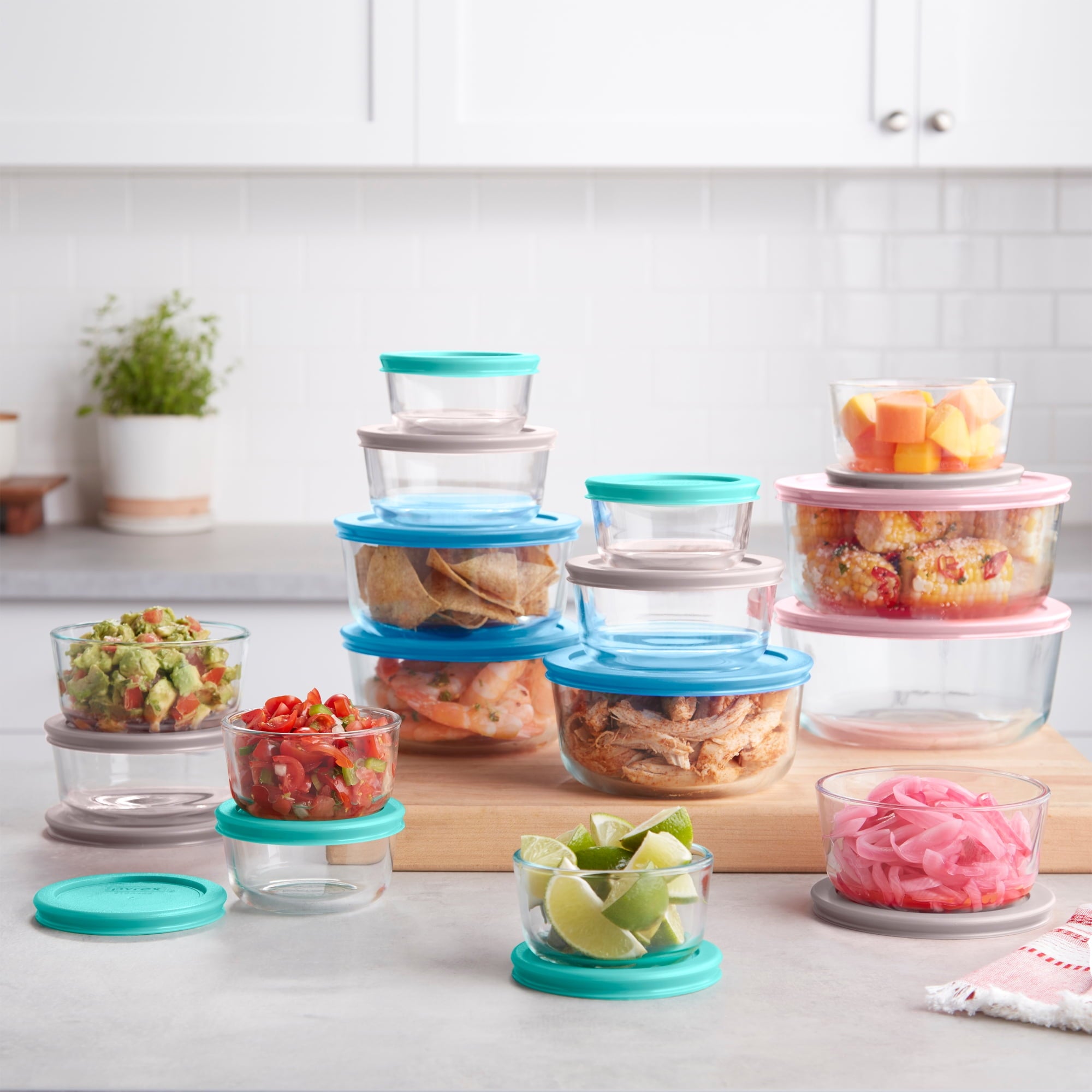 thumbnail image 3 of Pyrex Simply Store Glass Food Storage & Bake Container Set, 32 Piece with Multicolor Lids, 3 of 4