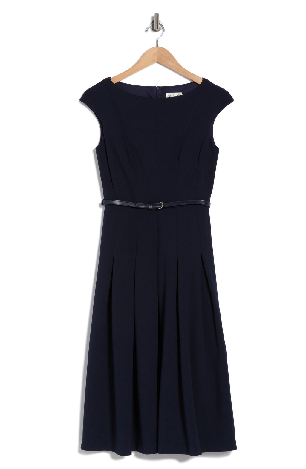 Eliza J Bateau Neck Cap Sleeve Midi Dress, Alternate, color, Navy