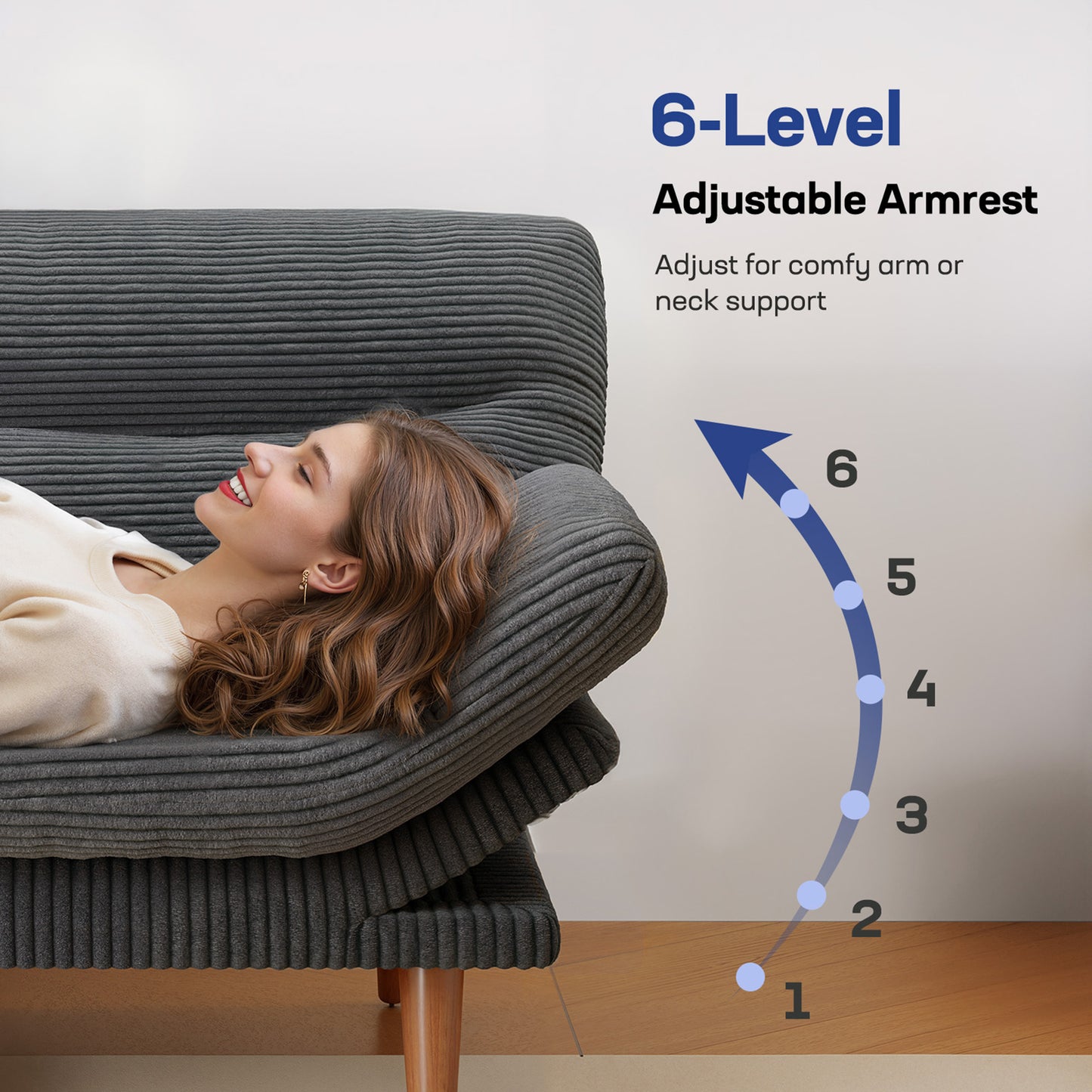 Walmart CHITOOMA 75" Corduroy Futon Sofa Bed, Gray Convertible Couch with Adjustable Backrest and 6-Level Armrests, Comfy Sleeper Sofa for Living Room, Apartment, or Office