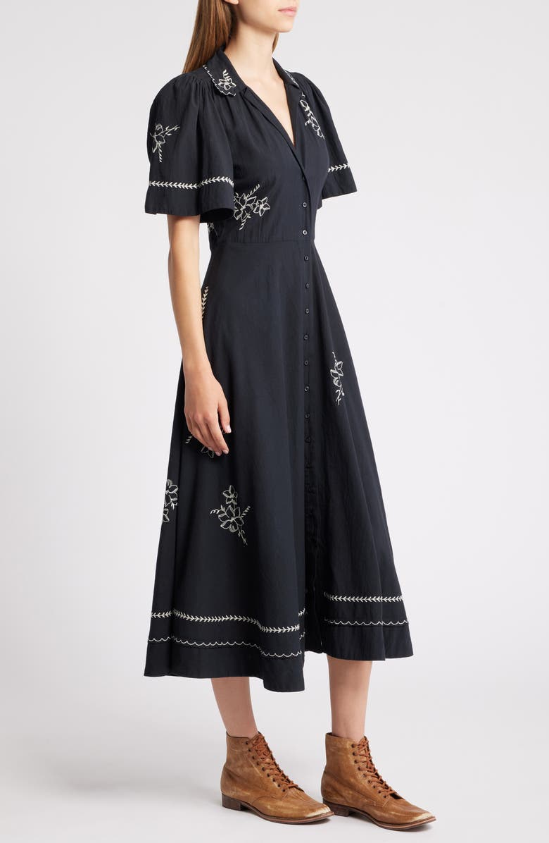 THE GREAT. Bridge Embroidered Cotton Midi Shirtdress