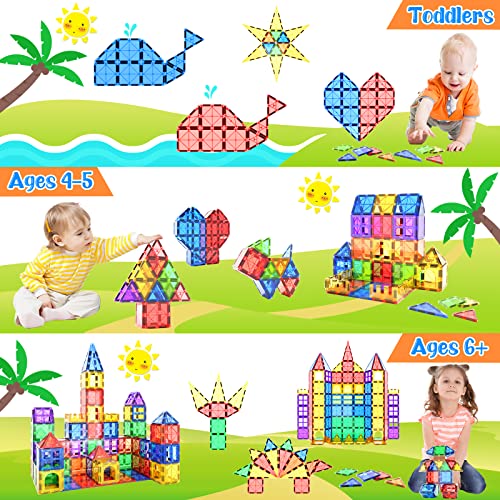 Magnetic Tiles Kids Toys STEM Magnet Toys for Toddler Magnetic Blocks Building Toys Preschool Learning Sensory Montessori Toys for 3+ Year Old Boys and Girls, Safe Creativity Toddler Kids Toys