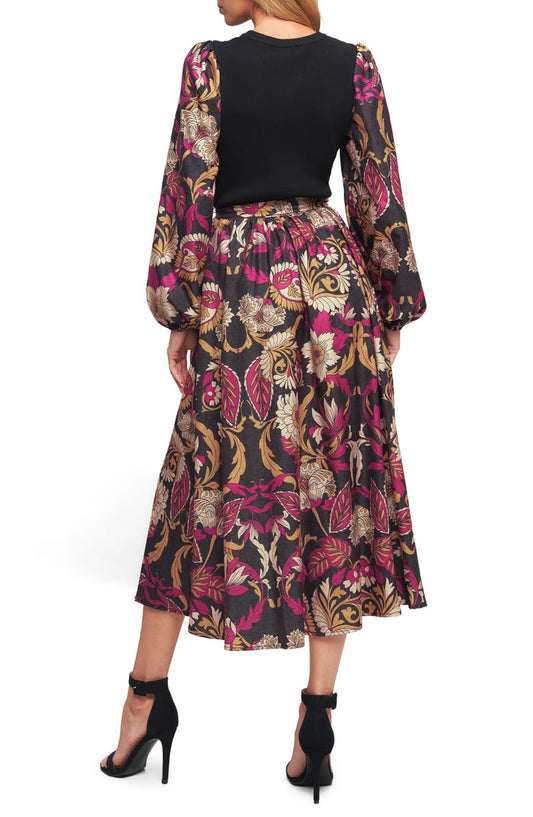 FLYING TOMATO Long Sleeve Mixed Media Fit & Flare Dress