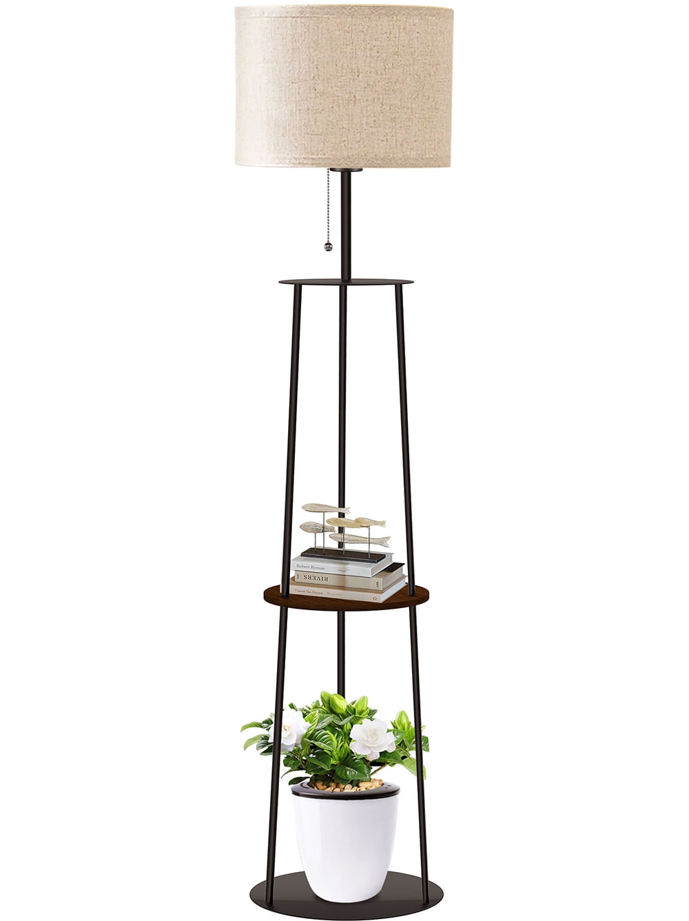 thumbnail image 1 of 65" Floor Lamp with Shelves, 3 Color Temperature Bulb, Remote Control, Stepless Dimming - Modern Design with Circular Stand and Linen Lampshade, 1 of 7