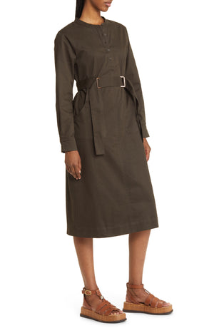 Du Paradis Belted Long Sleeve Midi Dress, Alternate, color, Olive