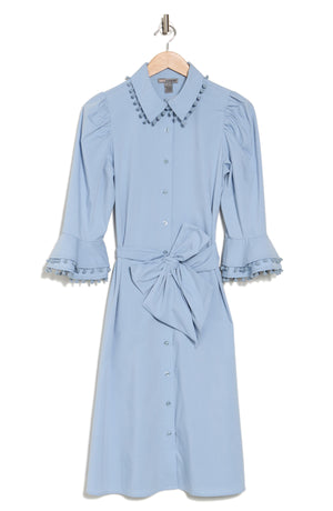 BY DESIGN Lucia Stretch Cotton Poplin Shirtdress, Alternate, color, Dusty Blue