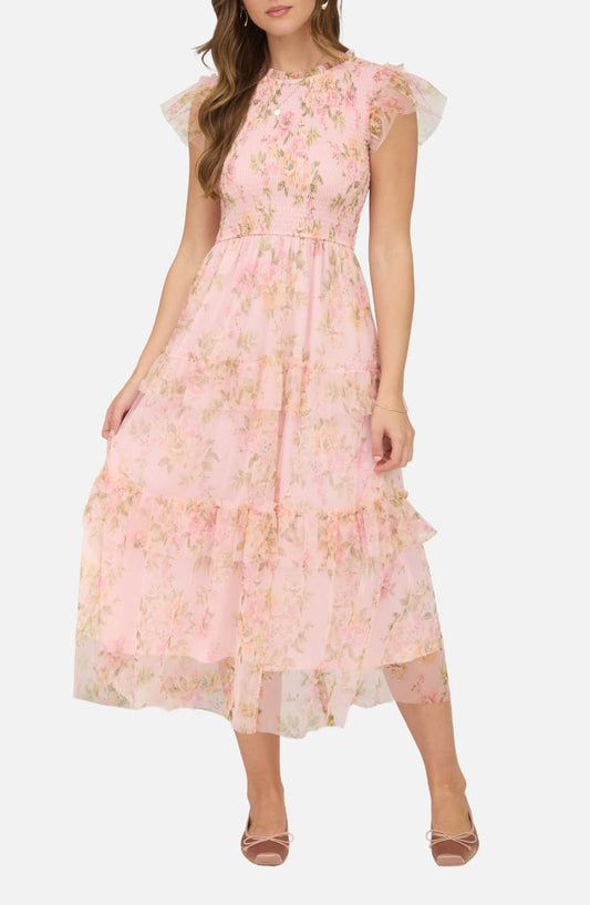 Blu Pepper Floral Smocked Tiered A-Line Dress
