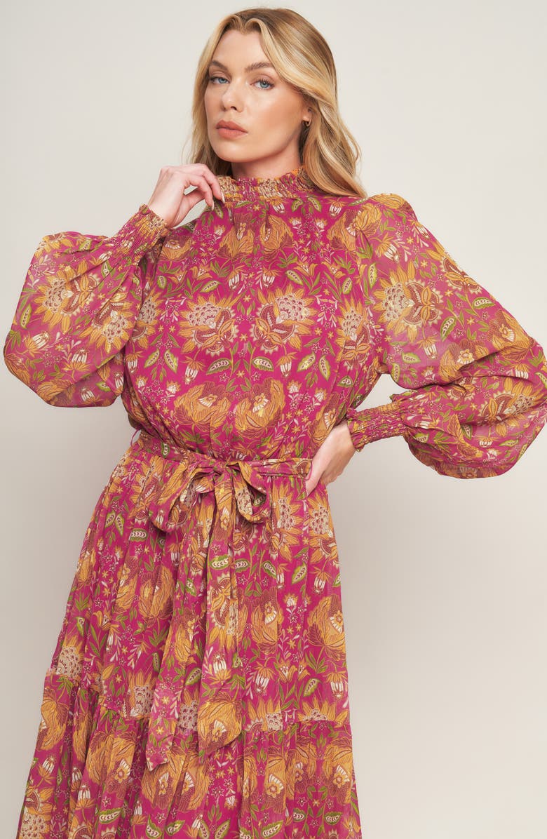 FLYING TOMATO Floral Balloon Sleeve Tiered Maxi Dress