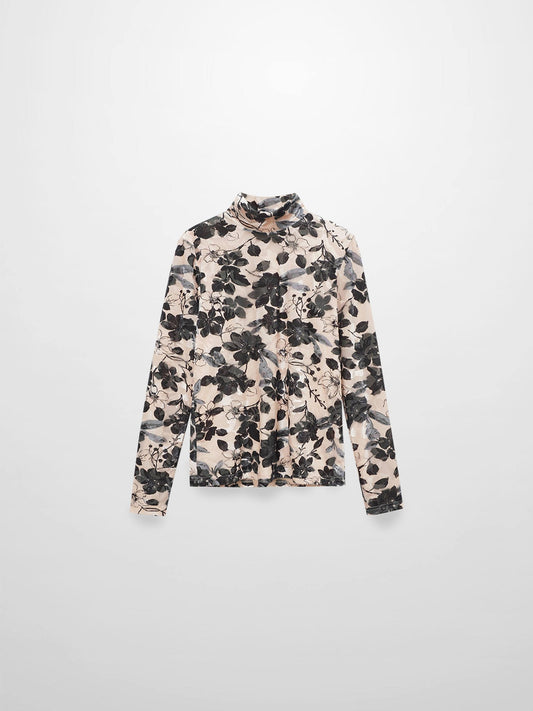 Velvet Printed Turtleneck-Floral