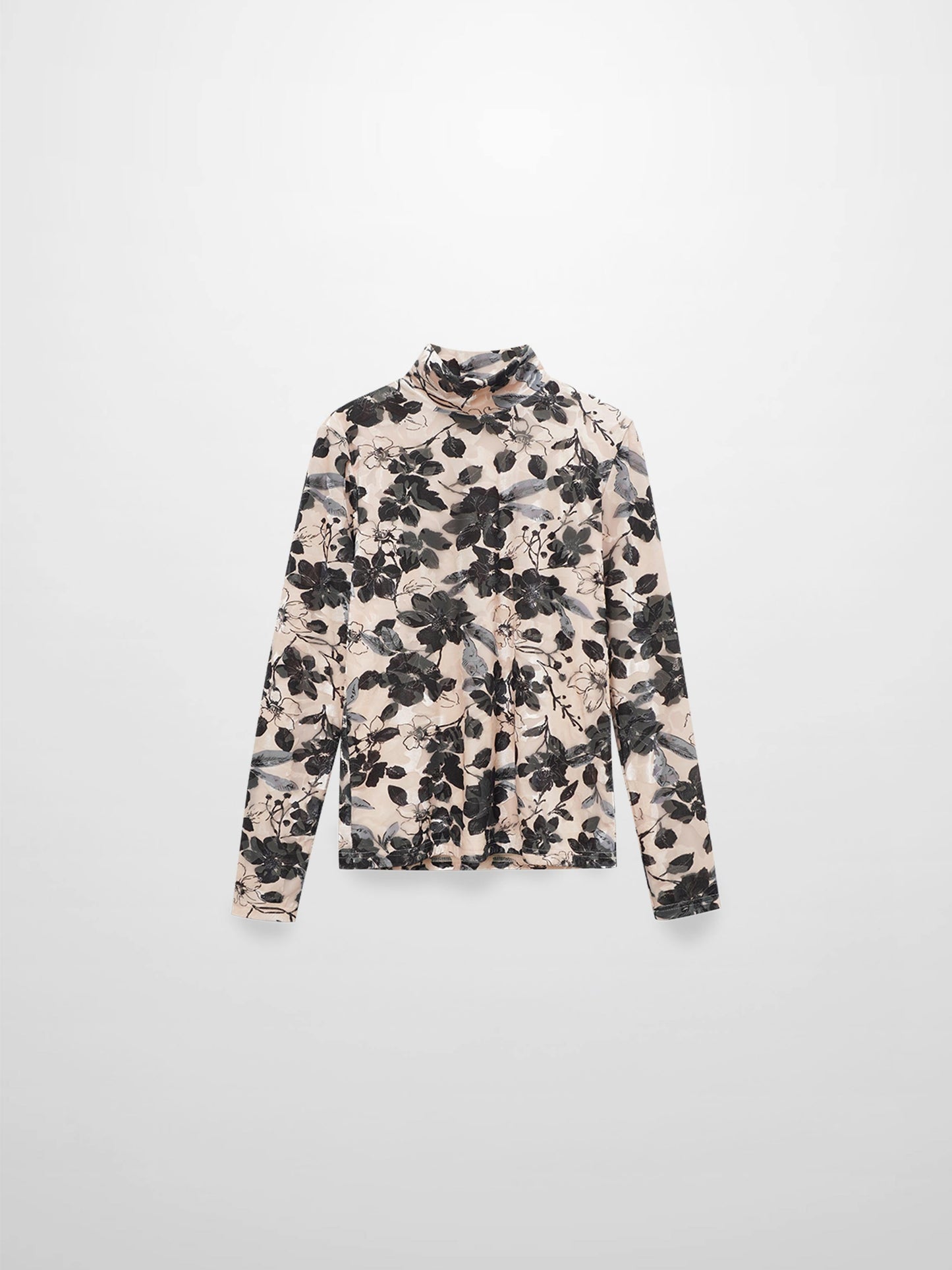 Velvet Printed Turtleneck-Floral