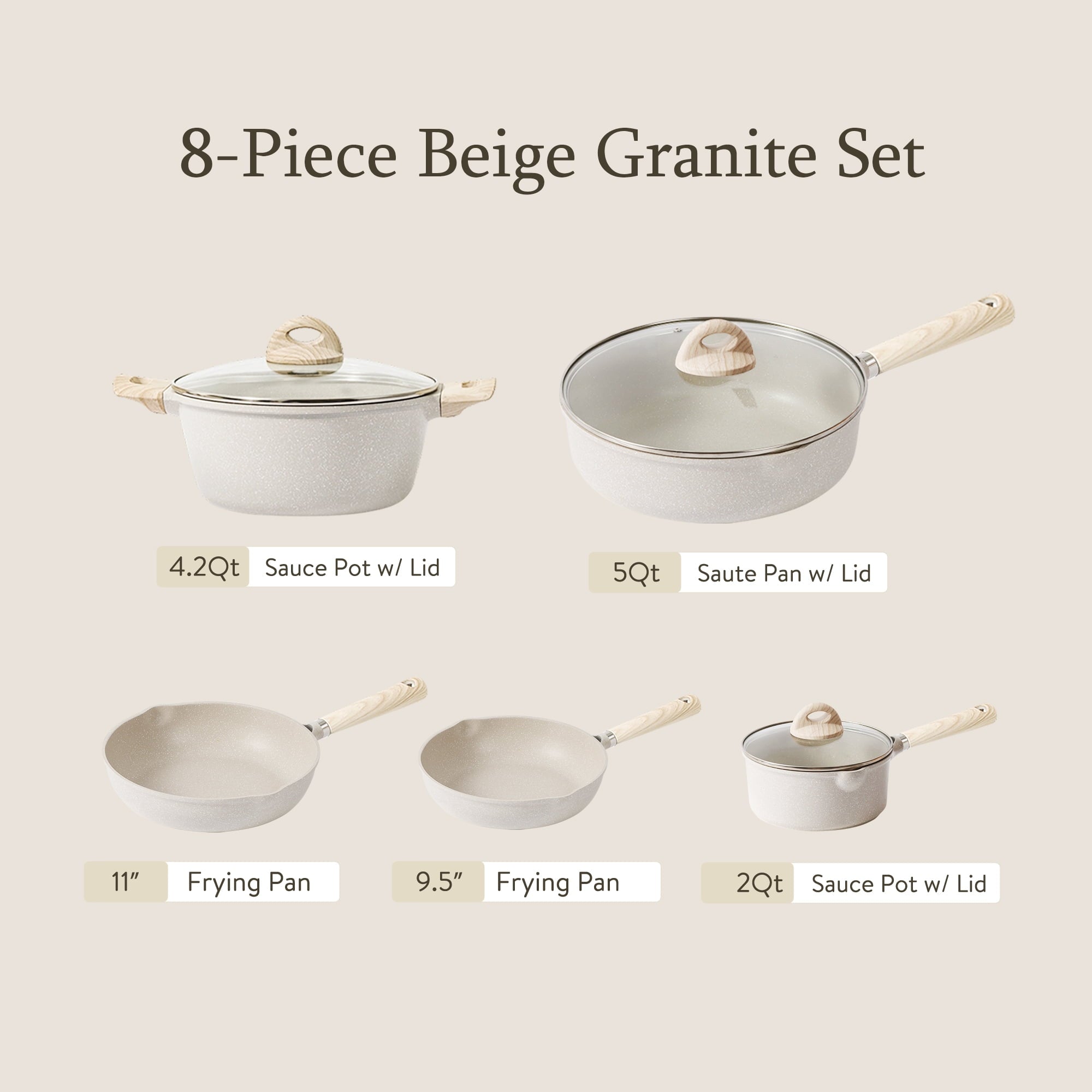 thumbnail image 2 of Carote Nonstick Pots and Pans Set, 8 Pcs Induction Kitchen Cookware Sets (Beige Granite), 2 of 8