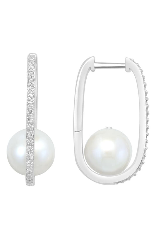 EFFY Sterling Silver White Topaz & Freshwater Pearl Drop Earrings