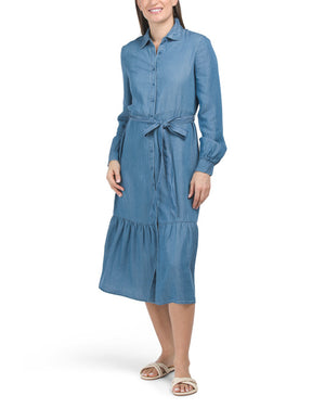 Denim Look Tencel Midi Shirt Dress