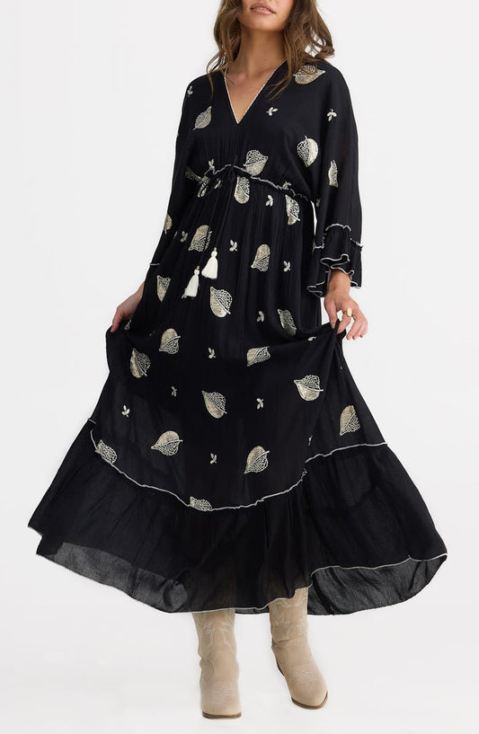 Talisman the Label Ebony Embellished Long Sleeve Maxi Dress