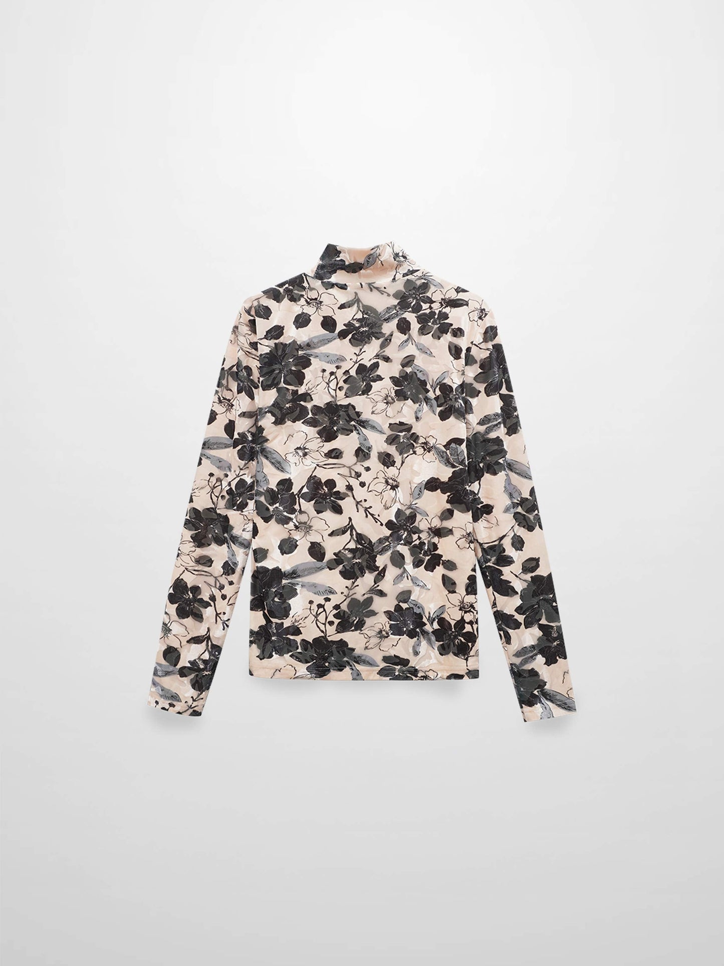 Velvet Printed Turtleneck-Floral