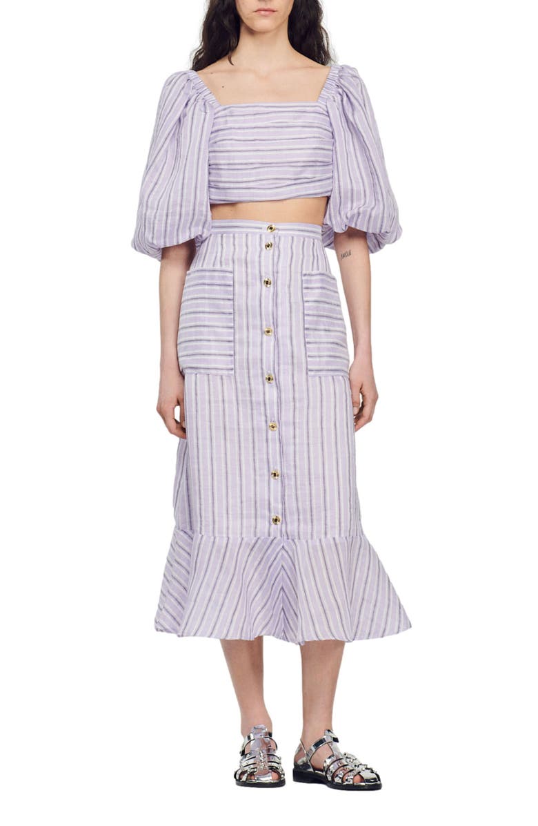 SANDRO Blondy Stripe Linen Blend Skirt