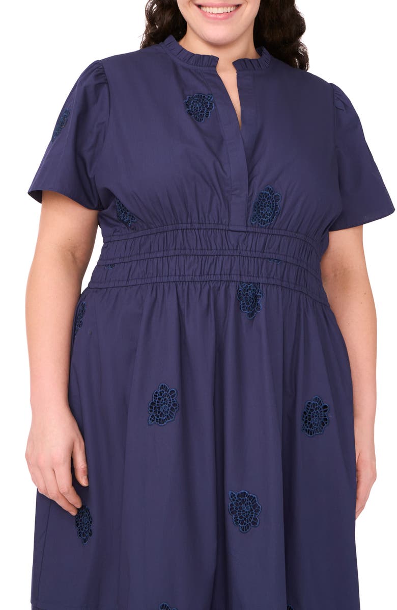 CeCe Floral Embroidered Flounce Hem Cotton Maxi Dress