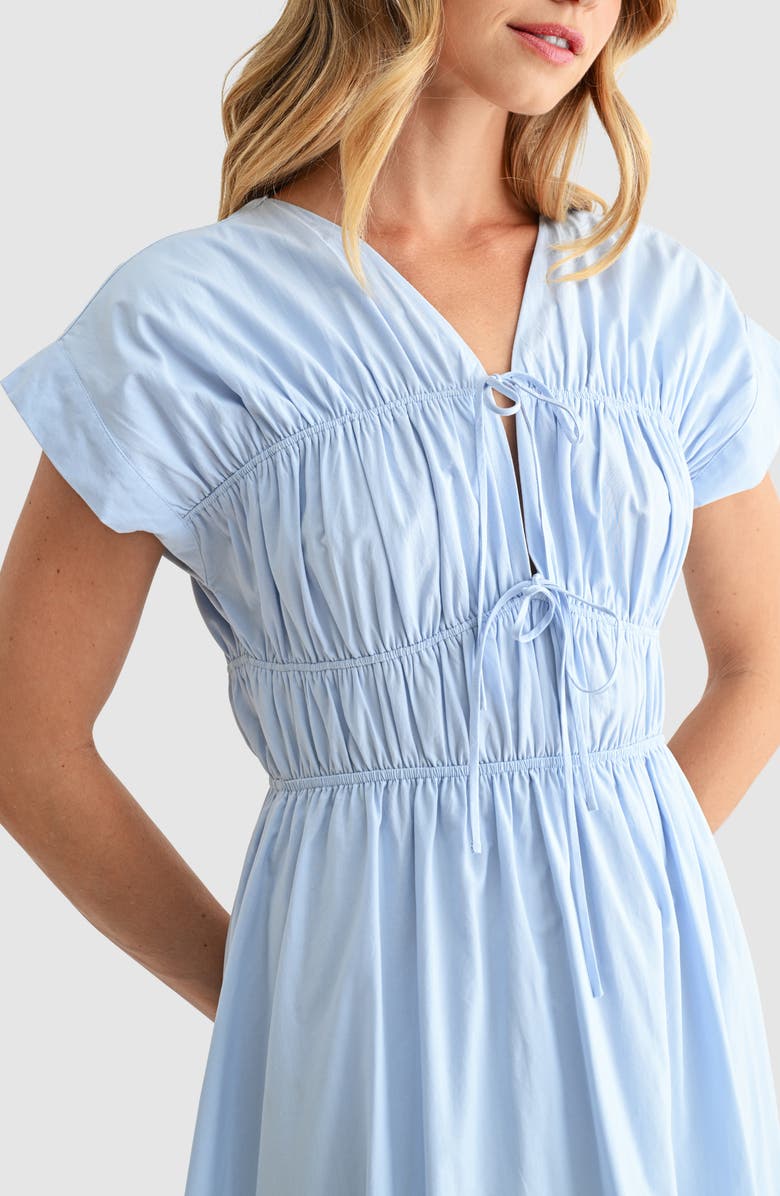 Lush Ruched Tie Front Midi Dress