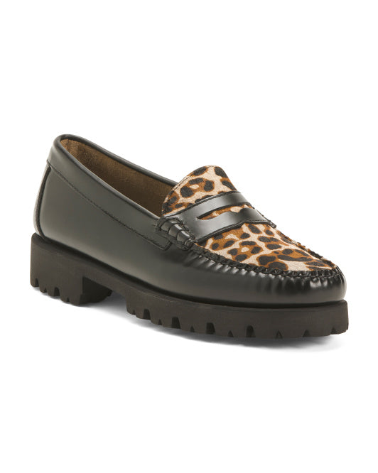 Leather And Haircalf Whitney Lug Leopard Loafers