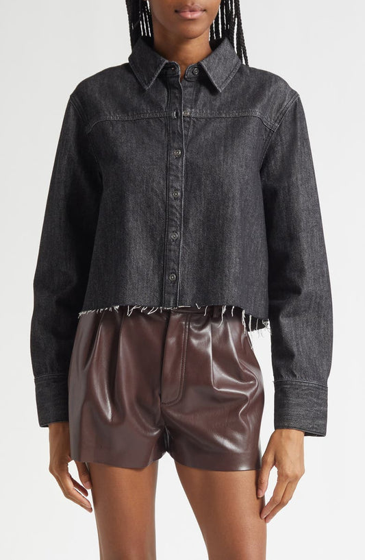 Alice + Olivia Raw Hem Denim Button-Up Shirt