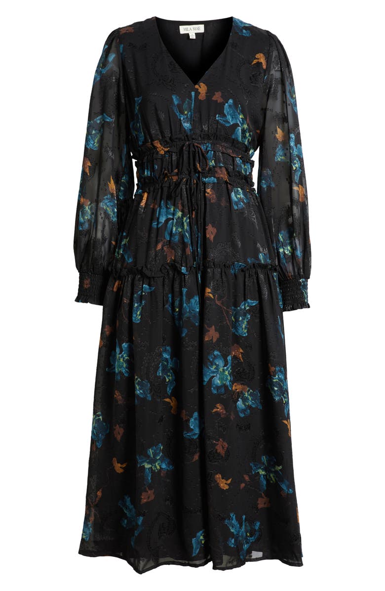 Mila Mae Floral Tiered Long Sleeve Tie Detail Midi Dress