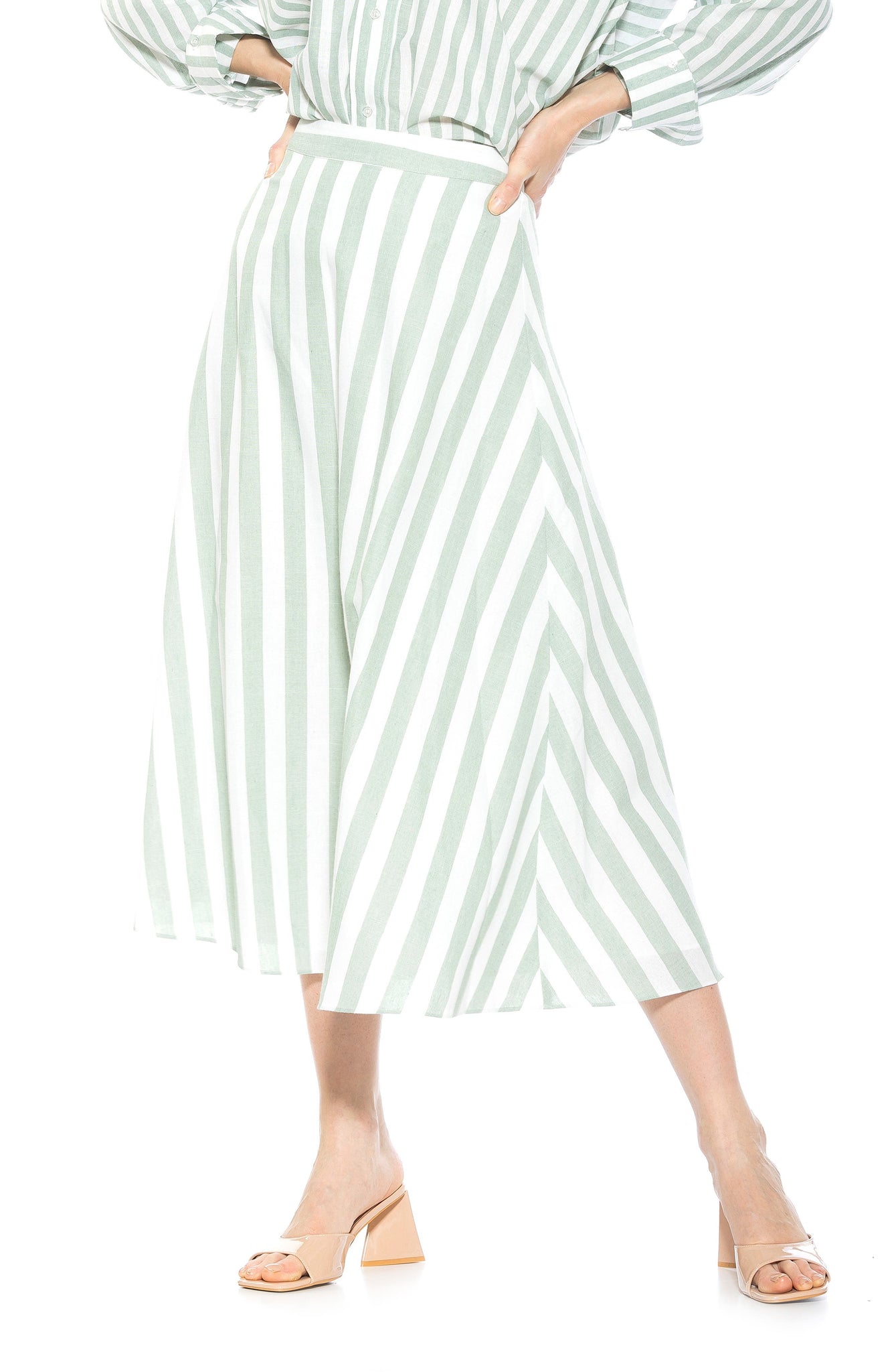 Alexia Admor Brilyn Stripe A-Line Linen Skirt, Alternate, color, Green Stripe