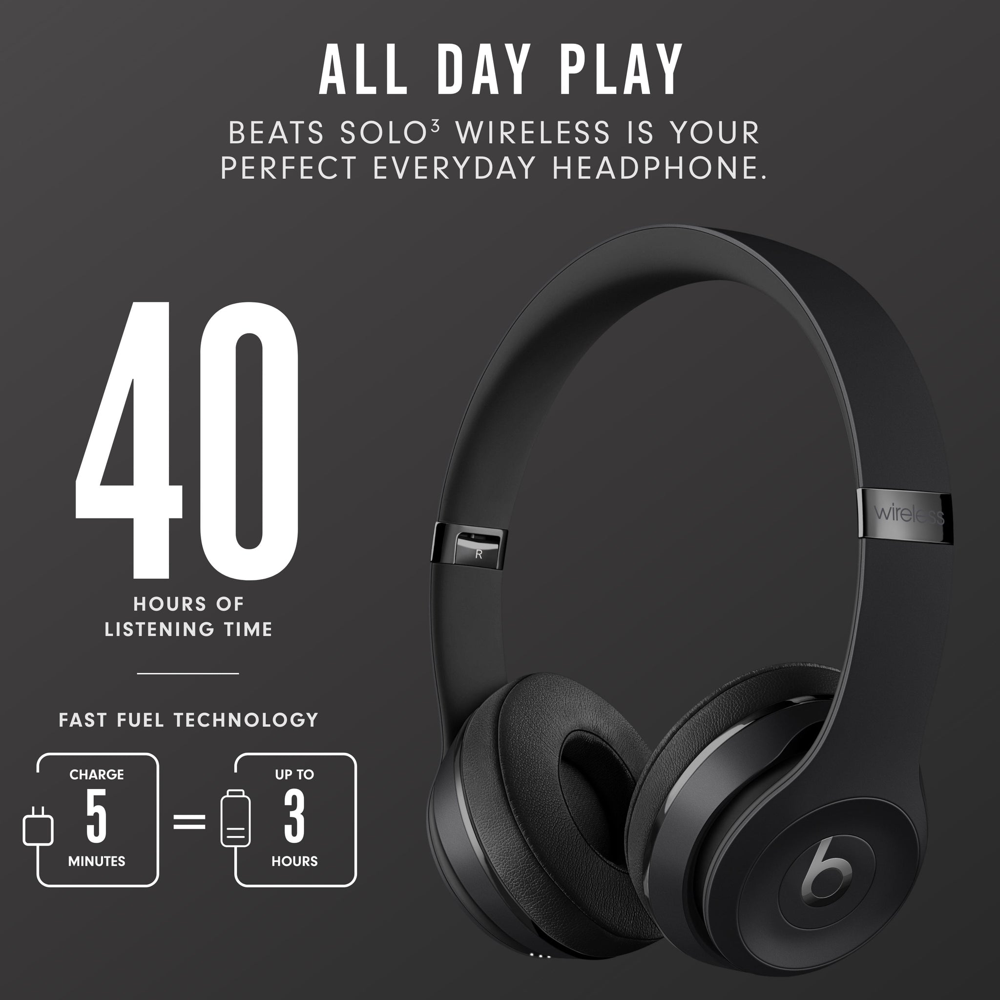 thumbnail image 2 of Beats Solo3 Wireless On-Ear Headphones with Apple W1 Headphone Chip, Black, MX432LL/A, 2 of 9