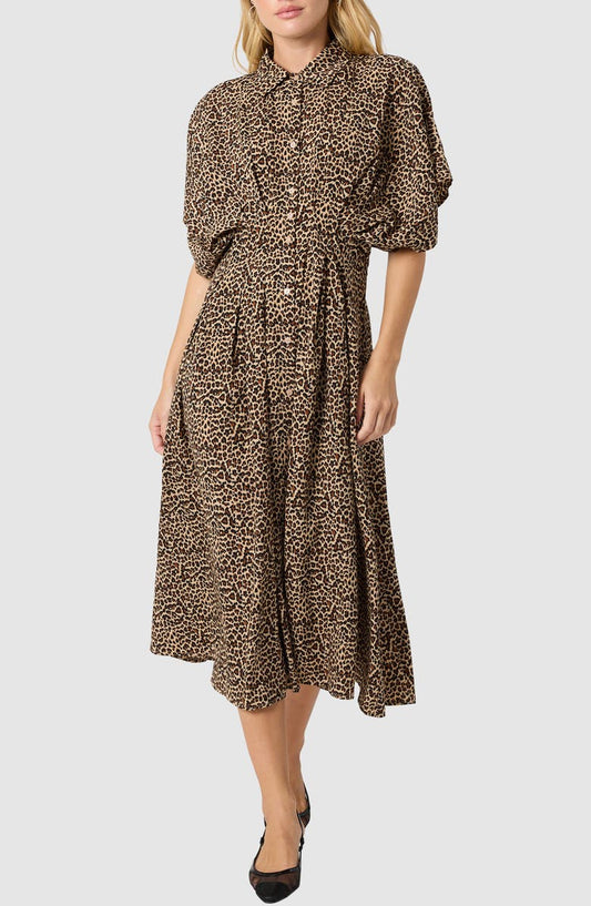 Lush Button Front Pleated Midi Dress