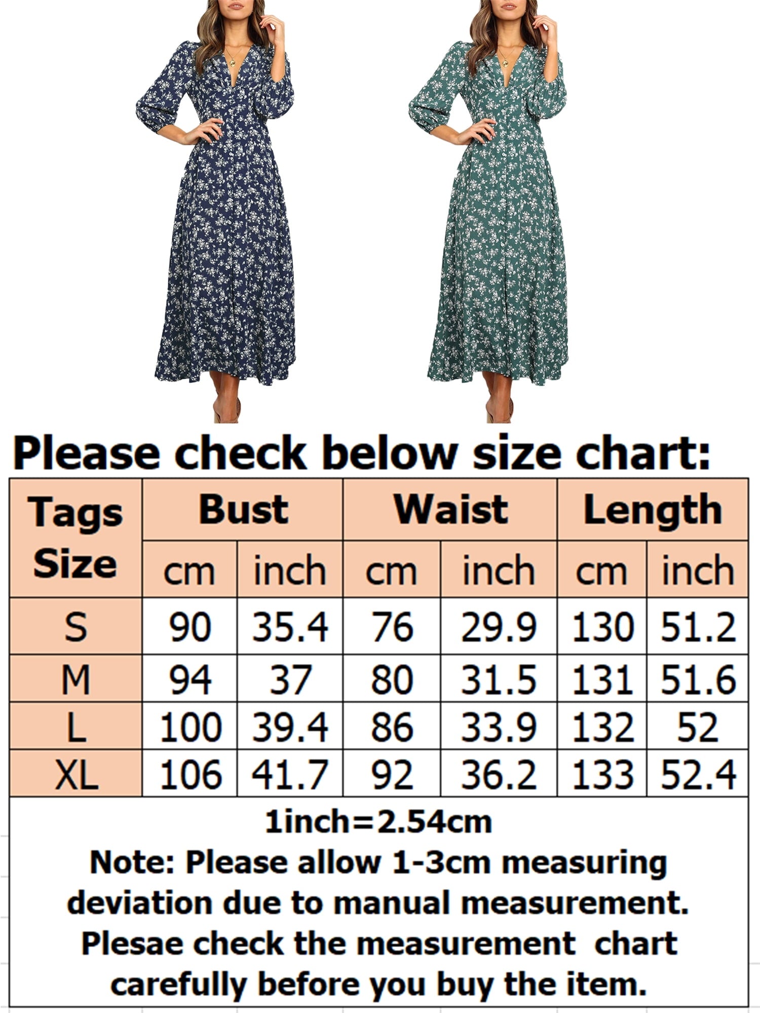 Womens Long Sleeve Bohemian Floral Maxi Dresses Loose Casual High Waist Boho Printed Maxi Dress Beach Party Dress - image 4 of 4