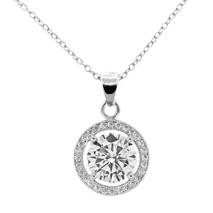 thumbnail image 1 of Cate & Chloe Blake 18k White Gold Plated Halo Pendant Necklace with Simulated Crystals for Women, 1 of 8