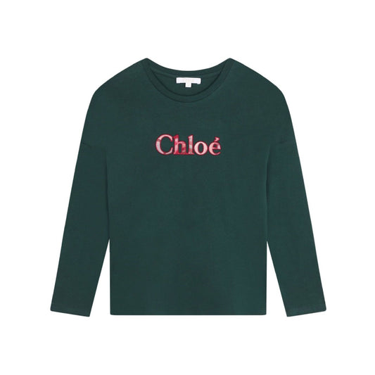 Walmart Chloe Girls Logo-Embroidered Long-Sleeved Cotton T-Shirt, Size 4Y