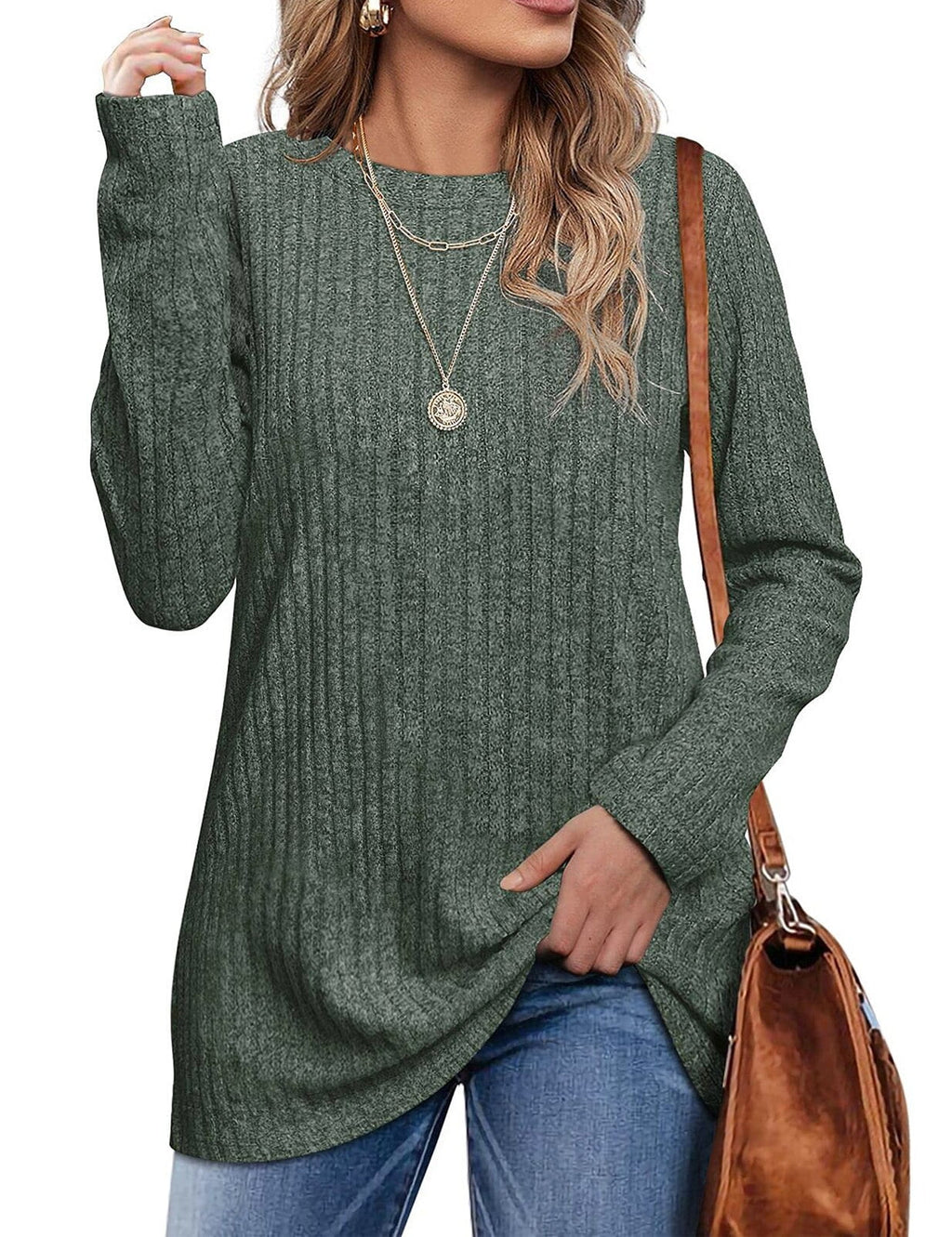 thumbnail image 1 of Fantaslook Long Sleeve Shirts for Women Crew Neck Casual Tunic Tops Lightweight Pullover, 1 of 8