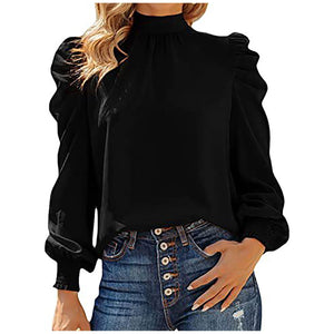 KIJBLAE Discount Womens Summer Ruffle Shirt Long Sleeve High Neck Puff Long Sleeve Casual Loose Shirts Tops and Blouses Black XL - image 1 of 6