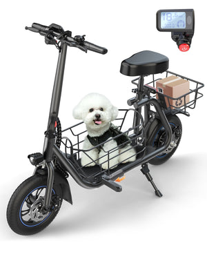 thumbnail video image 2 of Kistp 550W Electric Scooter with Seat for Adult, 12 inch Commuter Electric Scooter for Pets with Front & Back Basket for Pets, Bigger Seat - up to 20 Miles 18.6MPH, 2 of 10