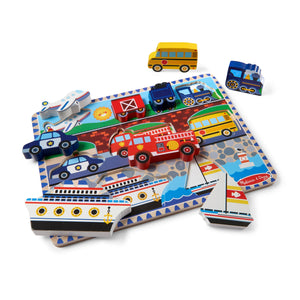 thumbnail image 1 of Melissa & Doug Vehicles Wooden Chunky Puzzle - Plane, Train, Cars, and Boats (9 pcs) - FSC Certified, 1 of 10